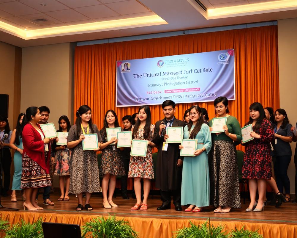 Students receiving certificates at award ceremony