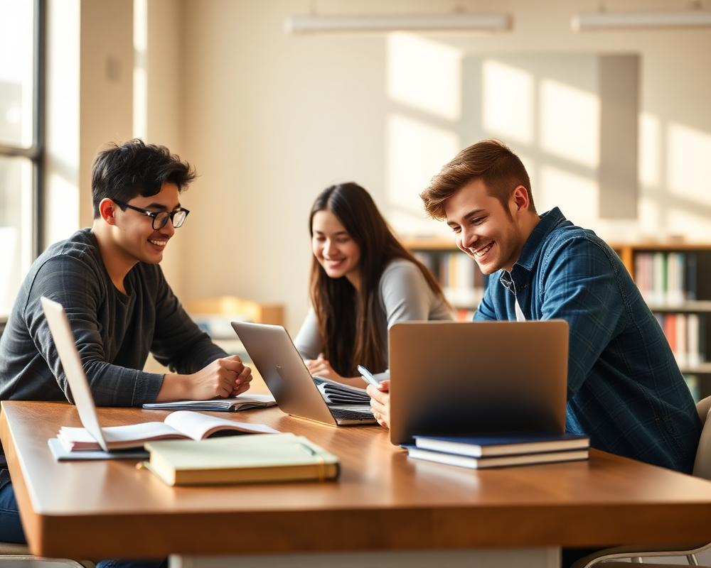 Students studying together in the library